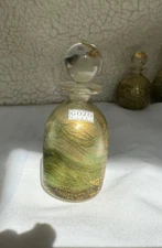 Signed Green and gold leaf Gozo Glass Perfume Bottle in the Murano style “verdi”