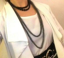 Antiguo collar de cadena de protección de manguito chino vintage decorativo de plata de 72"!