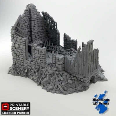 PRINTABLE SCENERY Ruined Barlyway Cottage Scatter Terrain Tabletop Gaming 3DPrint 32/28/20/15/10mm