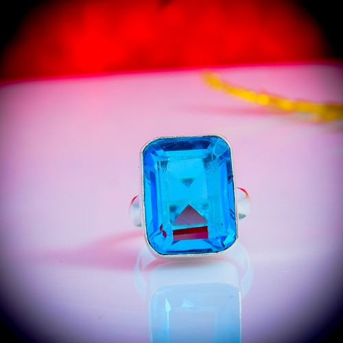 Swiss Blue Topaz Gemstone 925 Sterling Silver Handmade Ring All Size BU ...