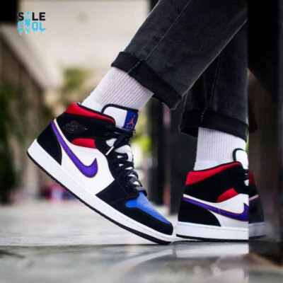 Nike Air Jordan 1 AJ1 Mid SE  White Blue Black Purple Shoes 852542-005