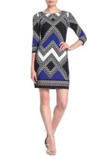 Vince Camuto Women's Geo Printed Sheath Dress Black White Blue Size 6 NWT
