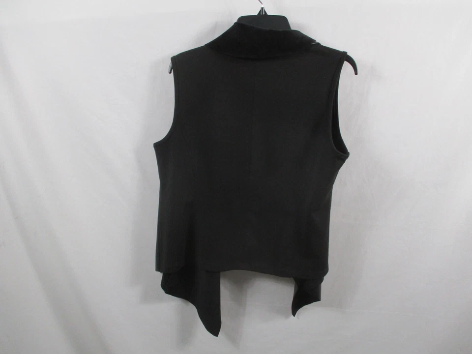 Ruby Road Womens Vest Small Black Faux Leather Washable Loose Wrap Solid Fur - Image 4 of 4