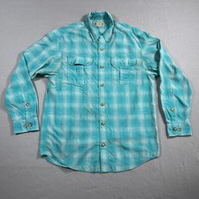 Duluth Trading Shirt Men Medium Button Up Plaid Nylon Poly Green