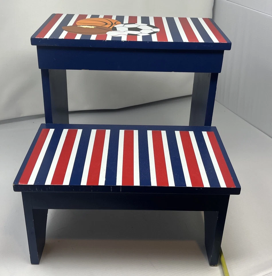 Deportes, taburete niños, regalos personalizados, taburete de baño, azul real rojo Foto 3 de 4
