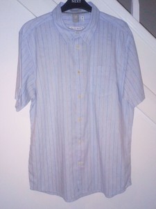 MENS WHITE STUFF BLUE CLASSIC FIT SHORT SLEEVE COTTON SHIRT SIZE LARGE | eBay