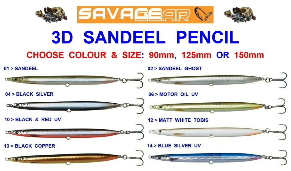 SAVAGE GEAR 3D SANDEEL PENCIL SEA FISHING LURE BASS COD POLLOCK NOT LINE  THRU