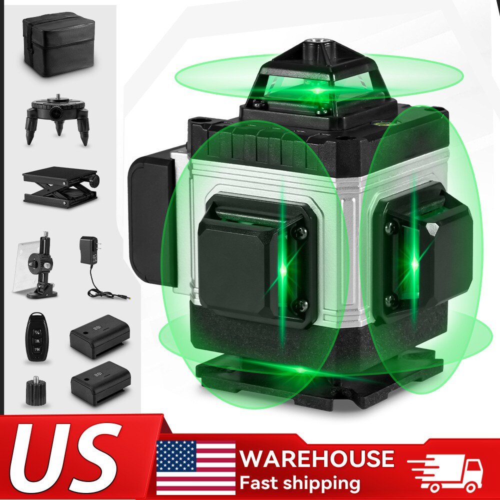 16 Lines 4D Laser Level 360° Self Leveling Rotary Cross Line Measure & 2*Battery