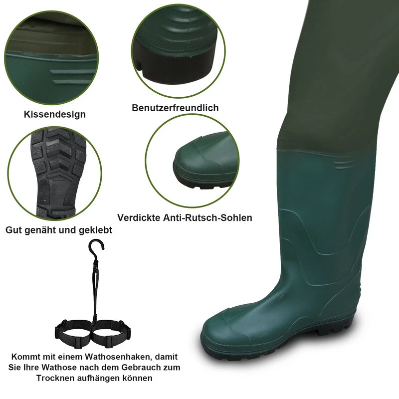 Wathose Angeln Gummistiefel Teichhose mit Haken Anglerhose robust Jagd Gr. 42-47 - Bild 3 von 4