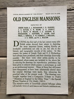 Werbebeilage The Studio Magazine Old English Mansions Anfang 20. Jahrhundert