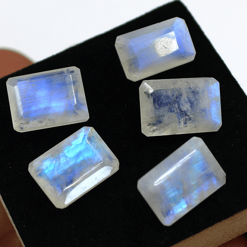 5 Pcs Natural Rainbow Moonstone Top Quality 13-13.7mm Baguette Cut Gemstones Lot - Bild 1 von 13