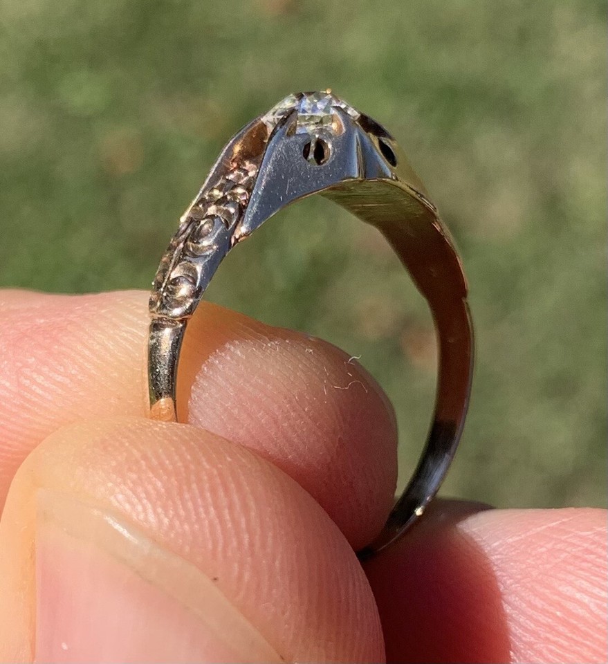 Vintage 12k Gold Old Mine Cut Diamond Ring 2.9 Grams .55 Carat