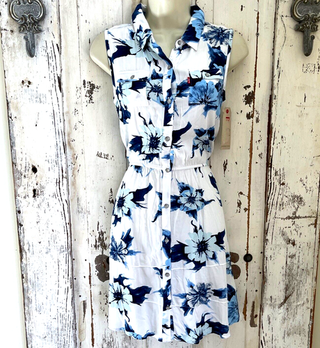 Levi's Größe Mädchen Größe Large blau weiß Blumen Kragen Sommer Freizeit Kleid