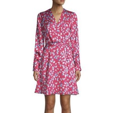 Equipment Silk Pink Floral Cross-Front Button Long Sleeve Collie Dress XS