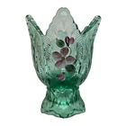 Fenton 4" Glass Two Way Floral Candle Holder Vining Garden Sea Mist Green