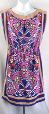 Ann Taylor Loft Mini Sleeveless Dress XS Multi Elastic Waist Mock Neck Silky