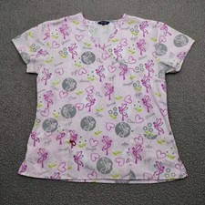 Zikit Scrub Top Womens Large Medical Nursing Pink Ribbons Dragonflies