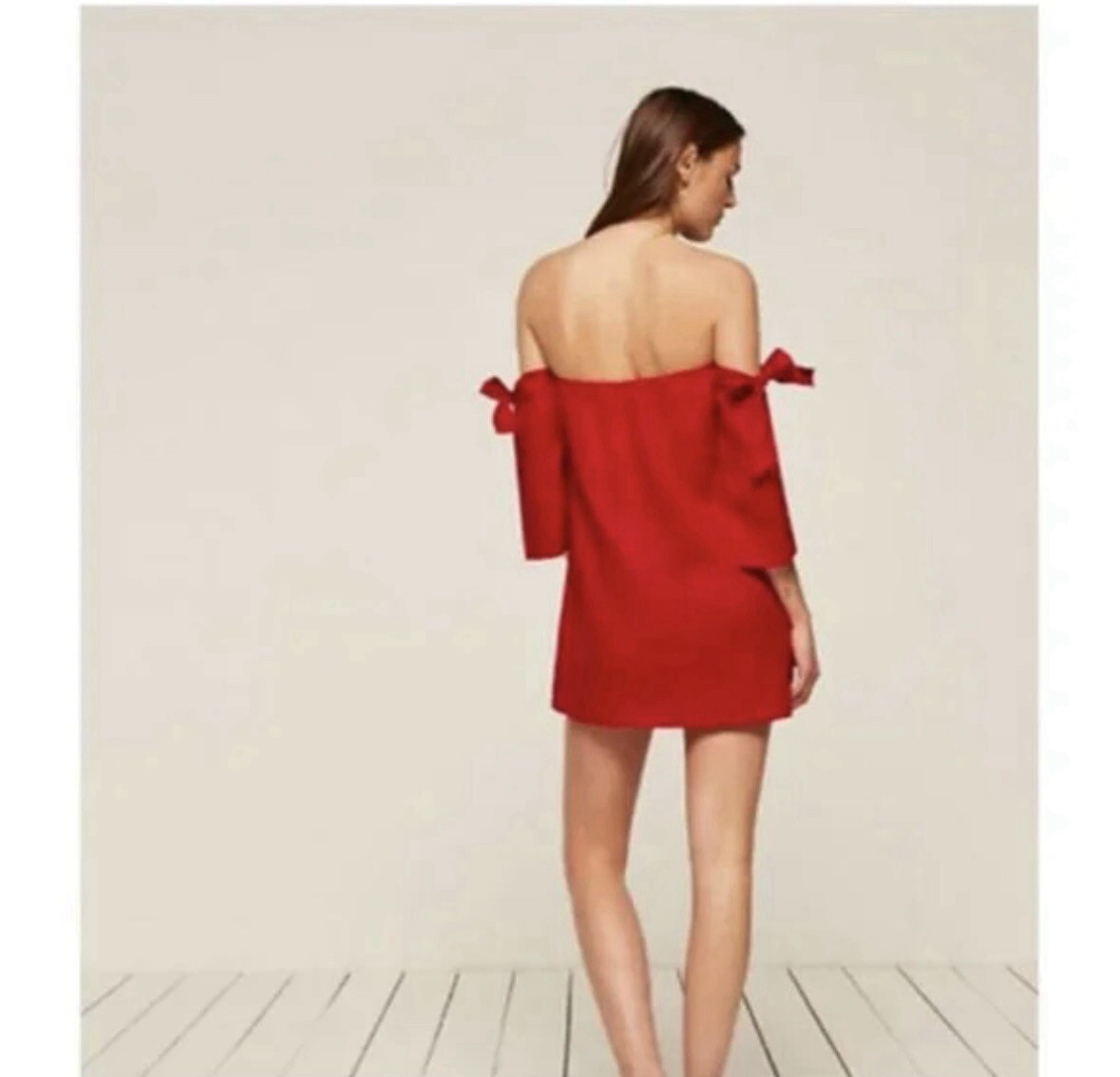 Reformation Linen red off the shoulder tie Mini Dress sz