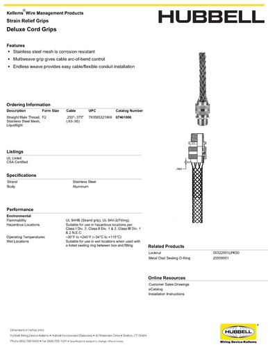 Hubbell 07401006 - Empuñadura de cable de lujo .25-.37" 1/2" con malla recta macho - 2381 - Imagen 4 de 4