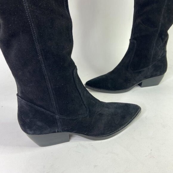 Marc Fisher Oshi Black Suede Over the Knee Slouch Boot Point Toe