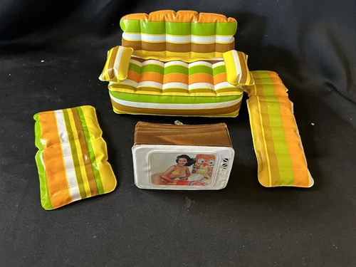 Vintage Zee Toys Puff N Play Inflatable Furniture Barbie Retro Colors Stripes