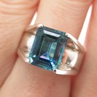 925 Sterling Silver Vintage Real Emerald-Cut Mystic Blue Topaz Ring Size 8.25