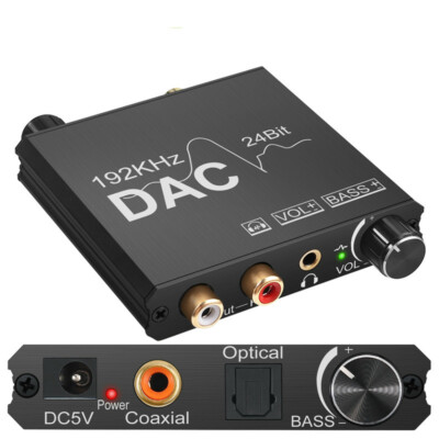 Coaxial Optical DAC Digital to Analog Audio Converter With Bass+