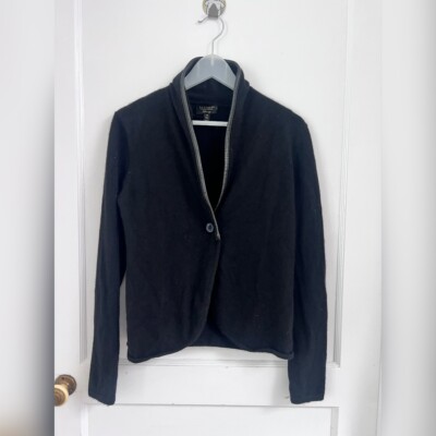 Charter Club Cashmere Black Cardigan With Leather Trim Size M