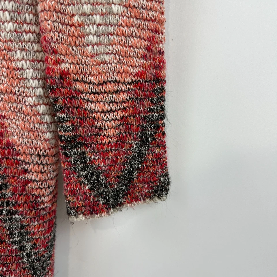 Cárdigan Largo Lucky Brand Mediano Rojo Oscuro Gris Azteca Flecos Plumero Suéter Foto 4 de 4