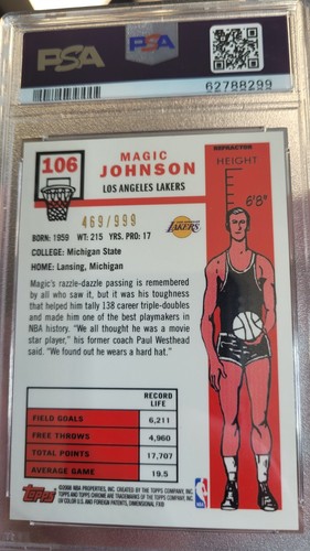 Magic Johnson 1957 2007 Topps Chrome #106 refractor de variación #/999 - PSA 8 - Imagen 2 de 3