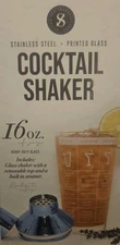 Cocktail Shaker - 16 oz w/Recipes - Stainless Steel & Glass 