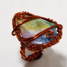 Multi Solar Quartz Gemstone Handmade Wire Wrap Copper Jewelry Ring 6" PG 655