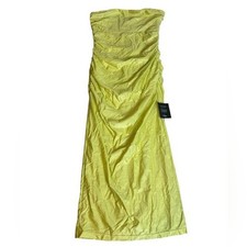 Lulus Gorgeous Reputation Lime Green Strapless Ruched Midi Dress Size Small NEW