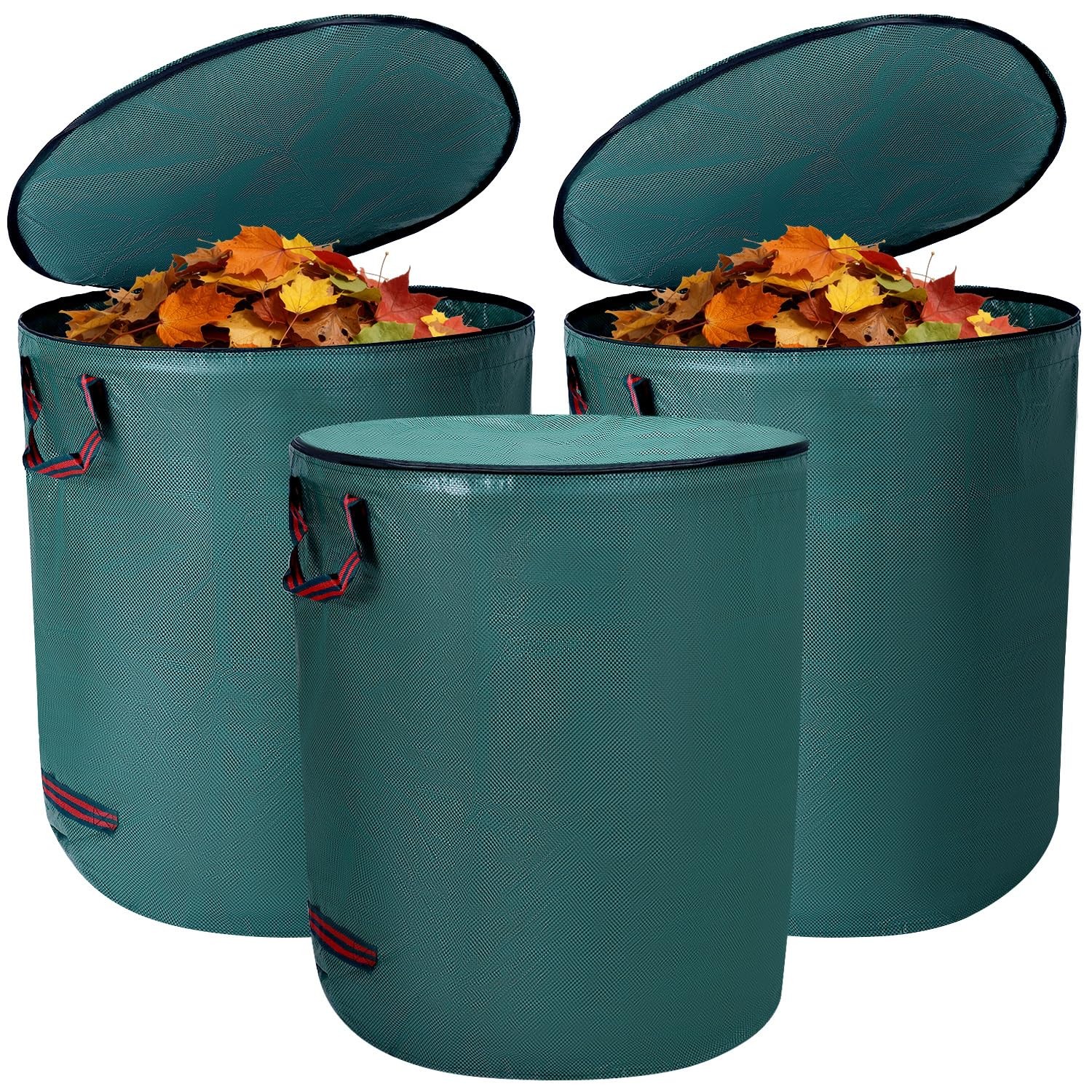Lot de 3 sacs de jardinage 272L en polypropylène vert avec couvercle zippé