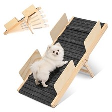 Dog Ramp for Bed, 40" Long Wooden Foldable Dog Ramp, 5 Adjustable Heights fro...