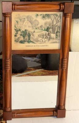 Vtg/Antique Federal Style Split Column Mirror Courier & Ives Print Americana