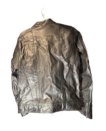 Diesel L-Neilor Men’s Black Leather Biker Jacket L Full Zip Pockets image 4