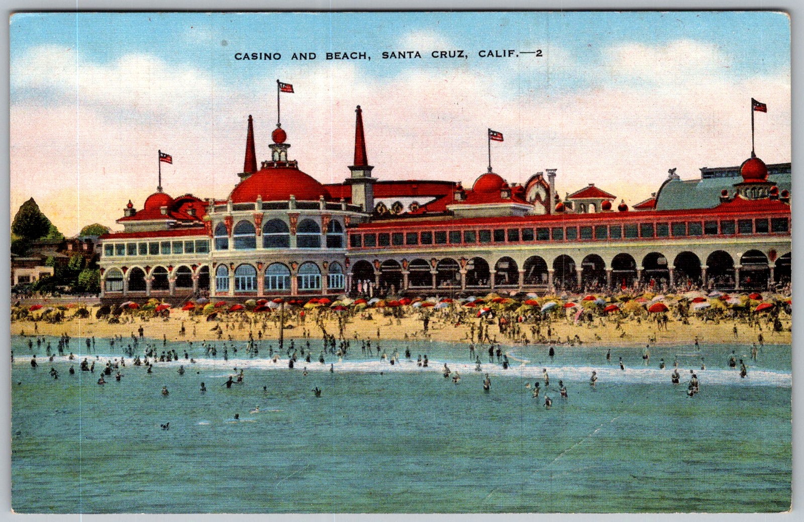 Vtg Linen Postcard Casino and Beach Santa Cruz, CA 1940s