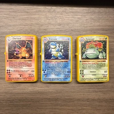 ZIPPO Charizard, Blastoise & Venusaur Lighter Set | 3pc Windproof Refillable Bundle