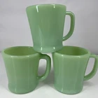 Vintage Fire-King Jadeite Green Milk Glass Coffee Mugs Set of 3 Oven Ware USA