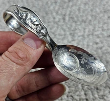 R Wallace & Sons Sterling Silver 3 1/2" Birth Record Rabbit Baby Spoon 20.5g