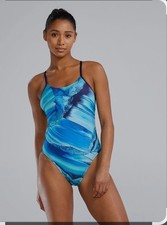 TYR Women's Mico Durafast Elite Cutoutfit Quartz Blue Swimsuit Sz 34 New