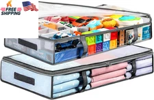 2 Pack Underbed Storage Bins Plastic Humid-Proof Clothes Blanket Organizer