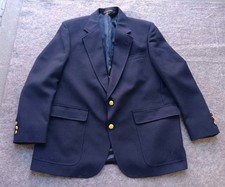 Vtg Stafford USA Made 44PS Navy Hopsack Gold Button Mens JacketBlazer Sport Coat