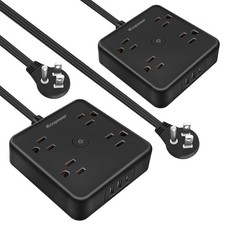 2-Pack Flat Plug Power Strip Surge Protector 4 AC 6ft 3 USB (1 USB-C) Black