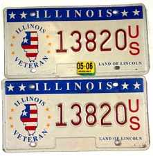 Vintage 2006 Illinois Veteran License Plate Set Pair 13820 Garage Pub Wall Decor