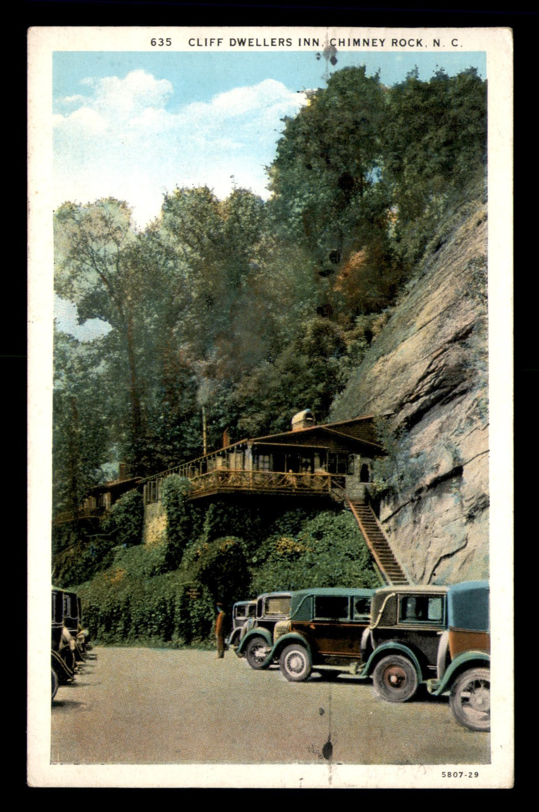 Cliff Dwellers Inn Chimney Rock North Carolina NC Old Cars Posted Postcard