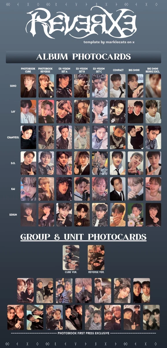 EXO - 엑소 The 8th Album [REVERXE] ALL PHOTOCARD ALBUM OFFICIAL