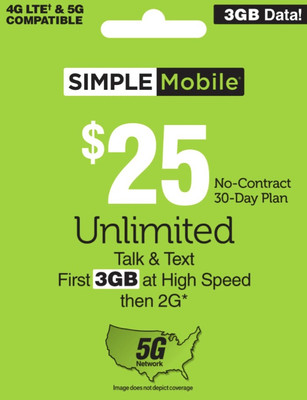 Simple Mobile 25 Refill Top Up   Direct to Phone  Fast #1 Refiller       