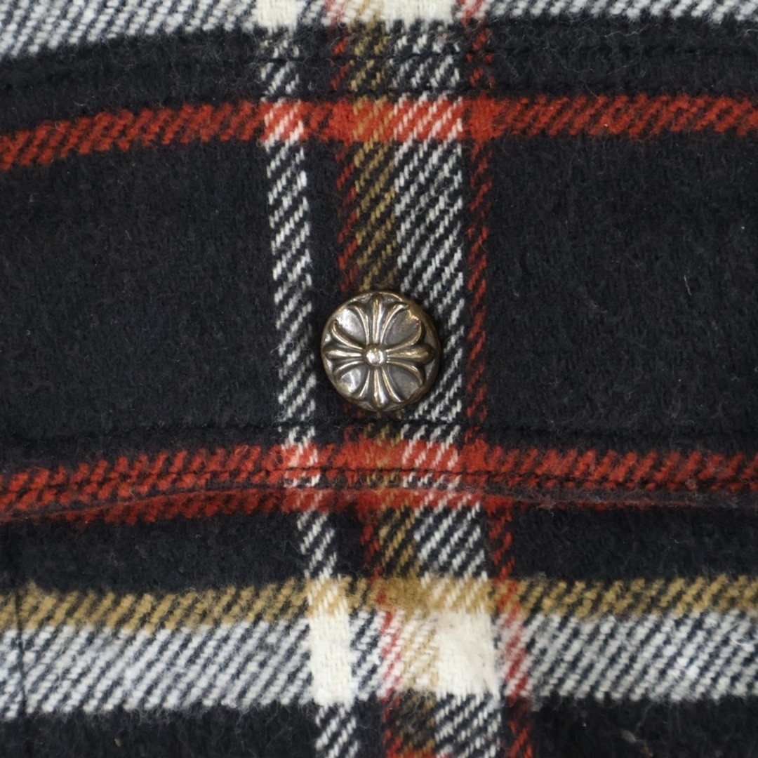 CHROME HEARTS Y NOT WORK DOG Flannel Check Shirt Wine Knot Crossball Button Used thumbnail 6